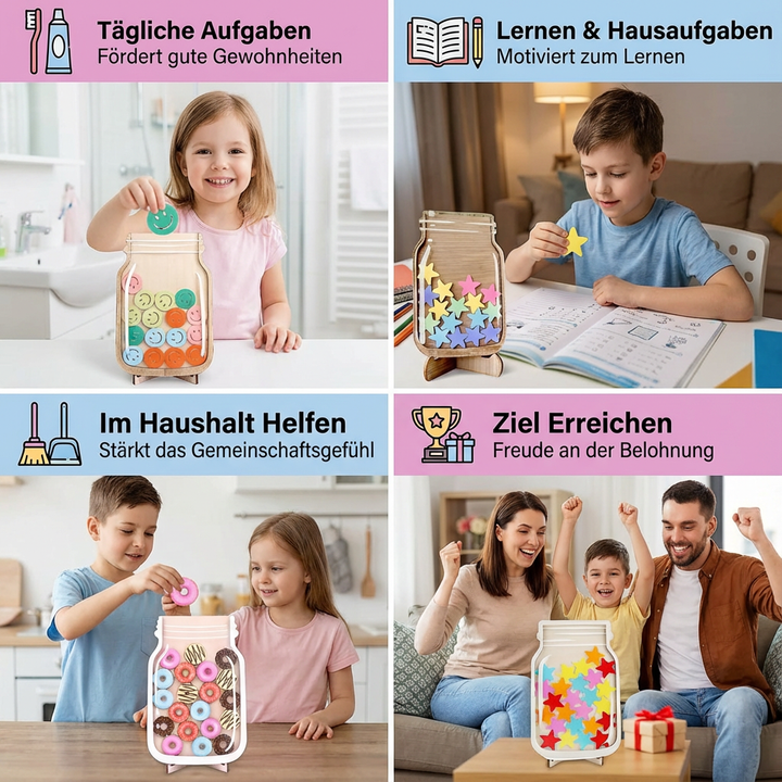 Pädagogisches Belohnungsglas: Transparenter Behälter mit vielen Sternen. Effektives Verhaltenstraining für Kinder.