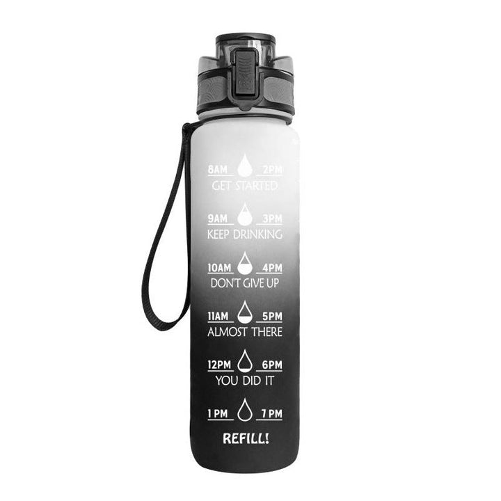 Motivierende Trinkflasche 1 Liter mit Zeitmarkierungen für tägliche Hydration, BPA-frei für Sport & Alltag.