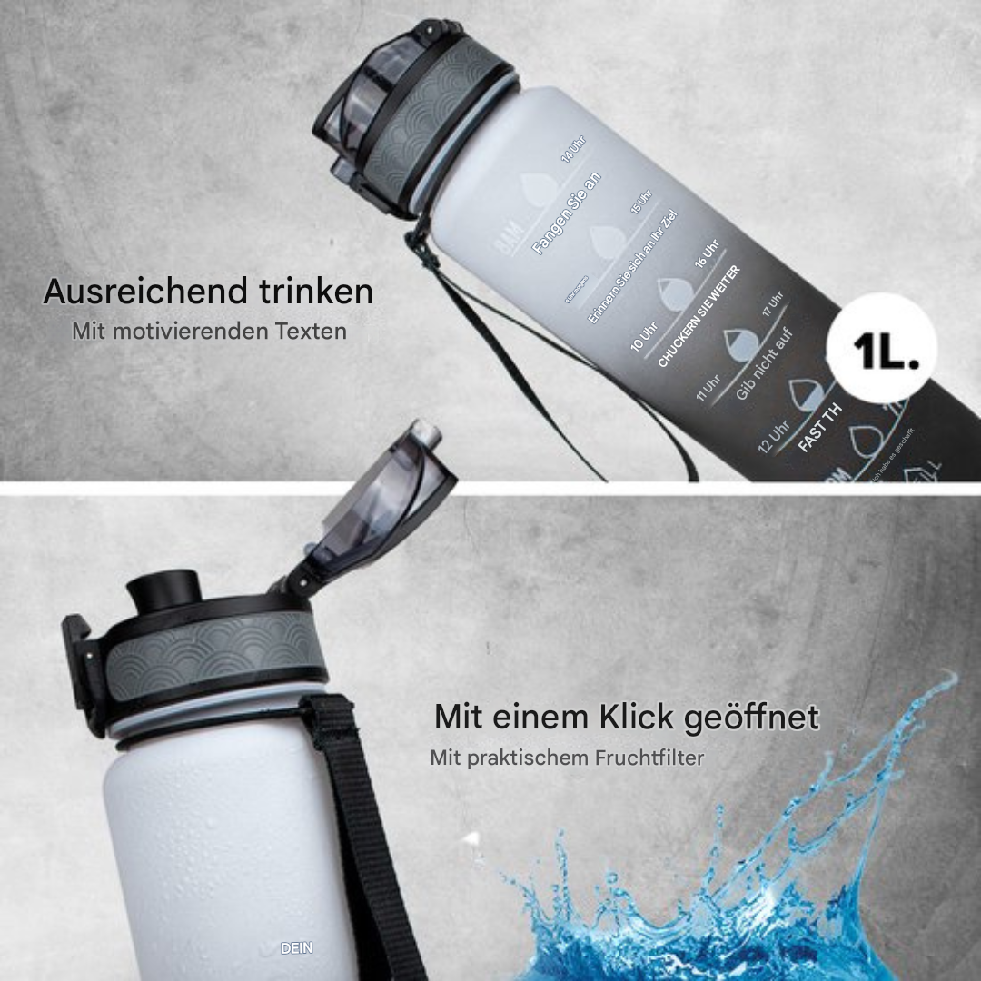 Praktische 1L Trinkflasche mit Zeitmarkierungen & Trinkhalm, BPA-frei, fördert bewusste Hydration.