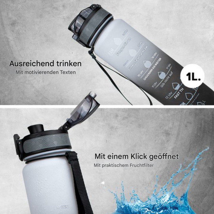Praktische 1L Trinkflasche mit Zeitmarkierungen & Trinkhalm, BPA-frei, fördert bewusste Hydration.
