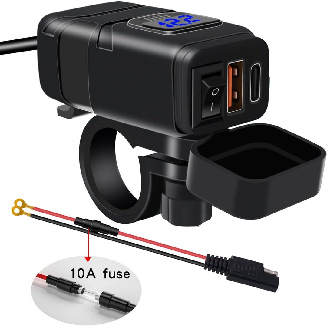 Motorrad USB & Typ-C Schnellladegerät. Essentielles Motorrad-Gadget für Power unterwegs und sichere Fahrt.