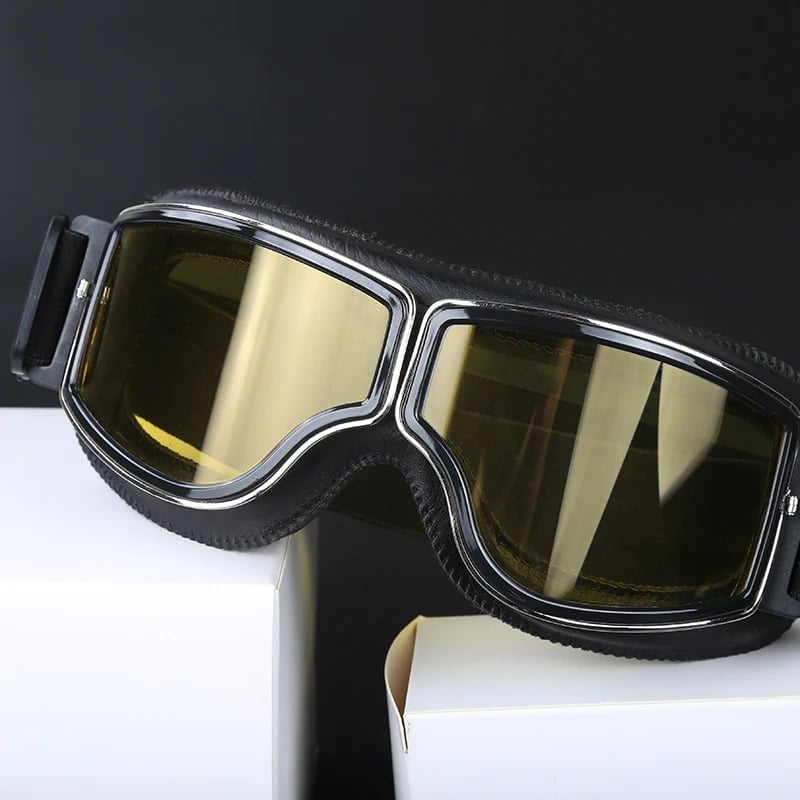 Premium Motorradbrille Retro: UV-Schutz, kratzfeste Linsen, verstellbares Band für Komfort.