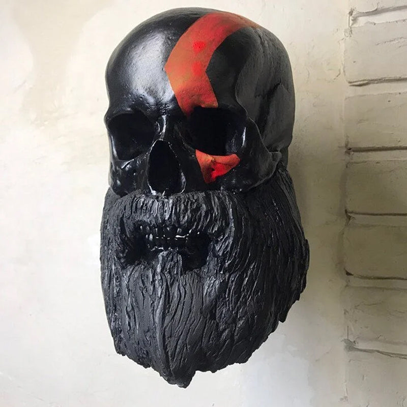 Detailreicher Schädel-Helmhalter aus Harz, einzigartiges Motorraddesign als dekorative Wandaufbewahrung für Helme.