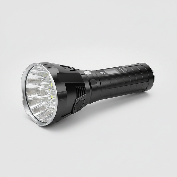 Die IP68 wasserdichte MS18 LED-Taschenlampe bietet 100.000 Lumen Helligkeit & 2.350m Reichweite.
