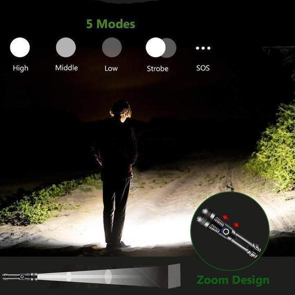 Wasserdichte IP68 MS18 LED-Taschenlampe aus Aluminium mit 100.000 Lumen Helligkeit.