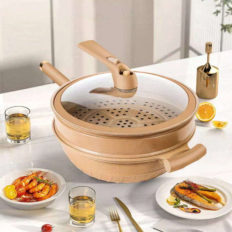 Antihaft-Wokpfanne, die gesundes Kochen einfach macht; perfekt zum Braten, Dämpfen und Schmoren ohne Anhaften.