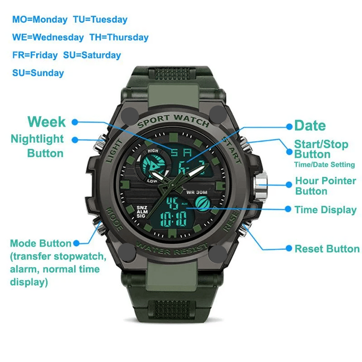 Elegante und robuste Multifunktionsuhr für Herren; wasserdicht und mit vielen Features, ein echtes Geschenk.