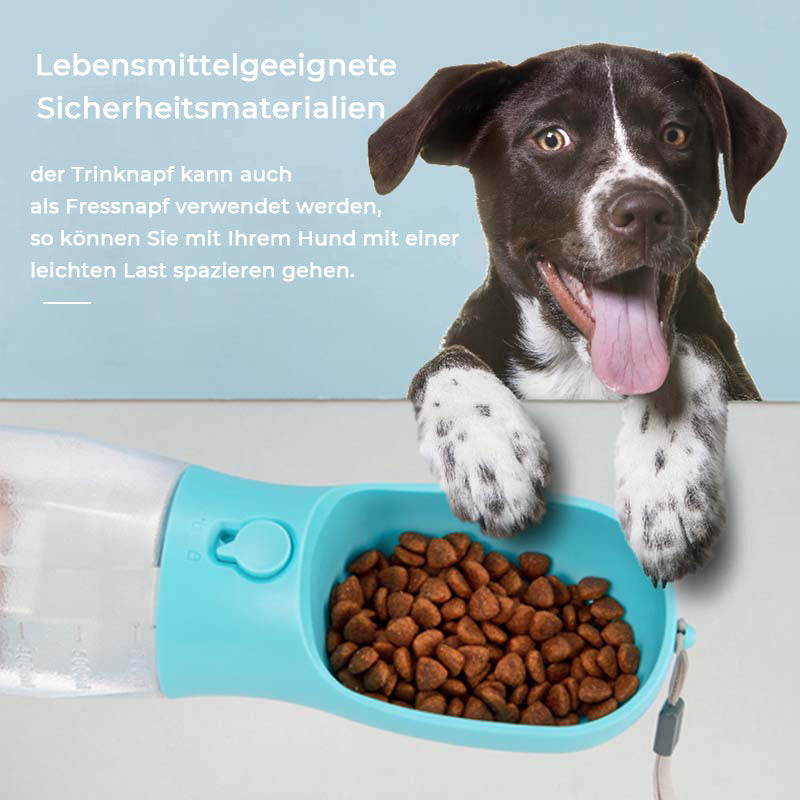 Hundezubehör: Reiseflasche mit Kotbeutelspender für saubere Entsorgung auf Outdoor-Abenteuern.
