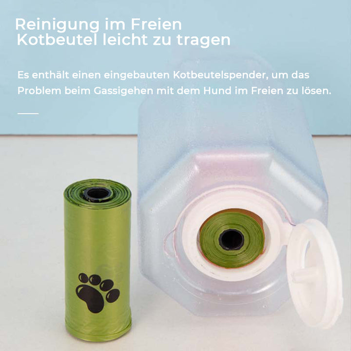 Outdoor Haustierbedarf: Robuste 3-in-1 Wasserflasche für Hunde, ideal für Wanderungen & Reisen.