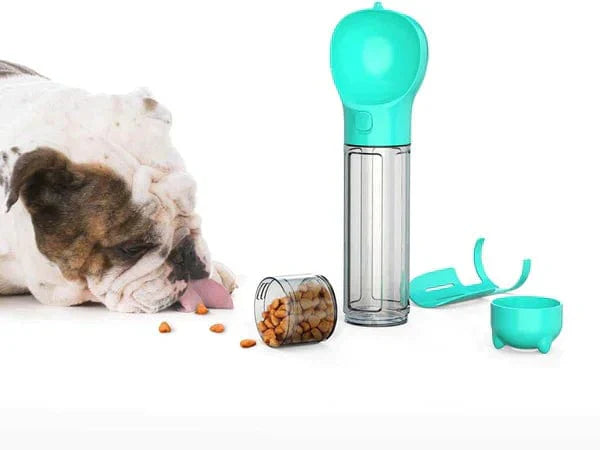 Tragbare Hundewasserflasche für Welpen & Hunde, ideal für Spaziergänge und Reisen mit integriertem Futterfach.