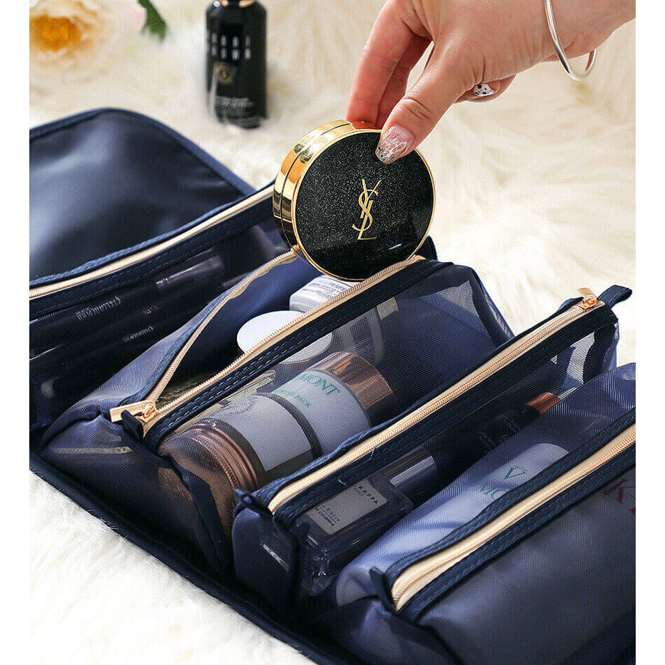 Robuste Makeup-Tasche für Reisen, zur einfachen und organisierten Aufbewahrung von Beauty-Produkten.