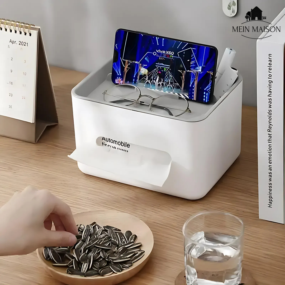 Eleganter Badorganizer: Taschentuchbox für Kosmetiktücher, Cremes & Wattestäbchen. Hält Ihr Bad aufgeräumt.