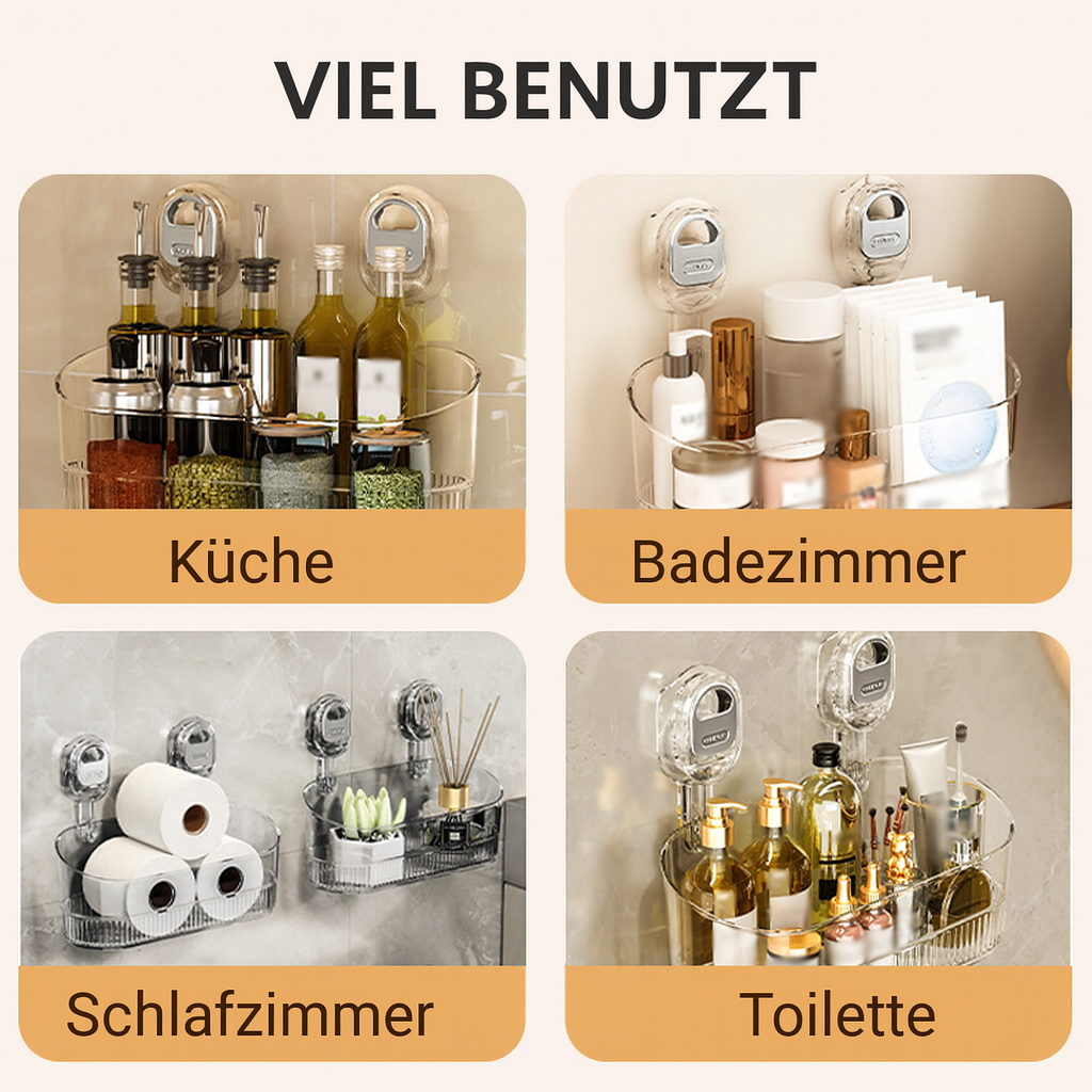 Platzsparende Wandablage für Bad, Dusche oder Küche, bohrfrei mit Saugnapf, idealer Shampoo & Seifen Halter.