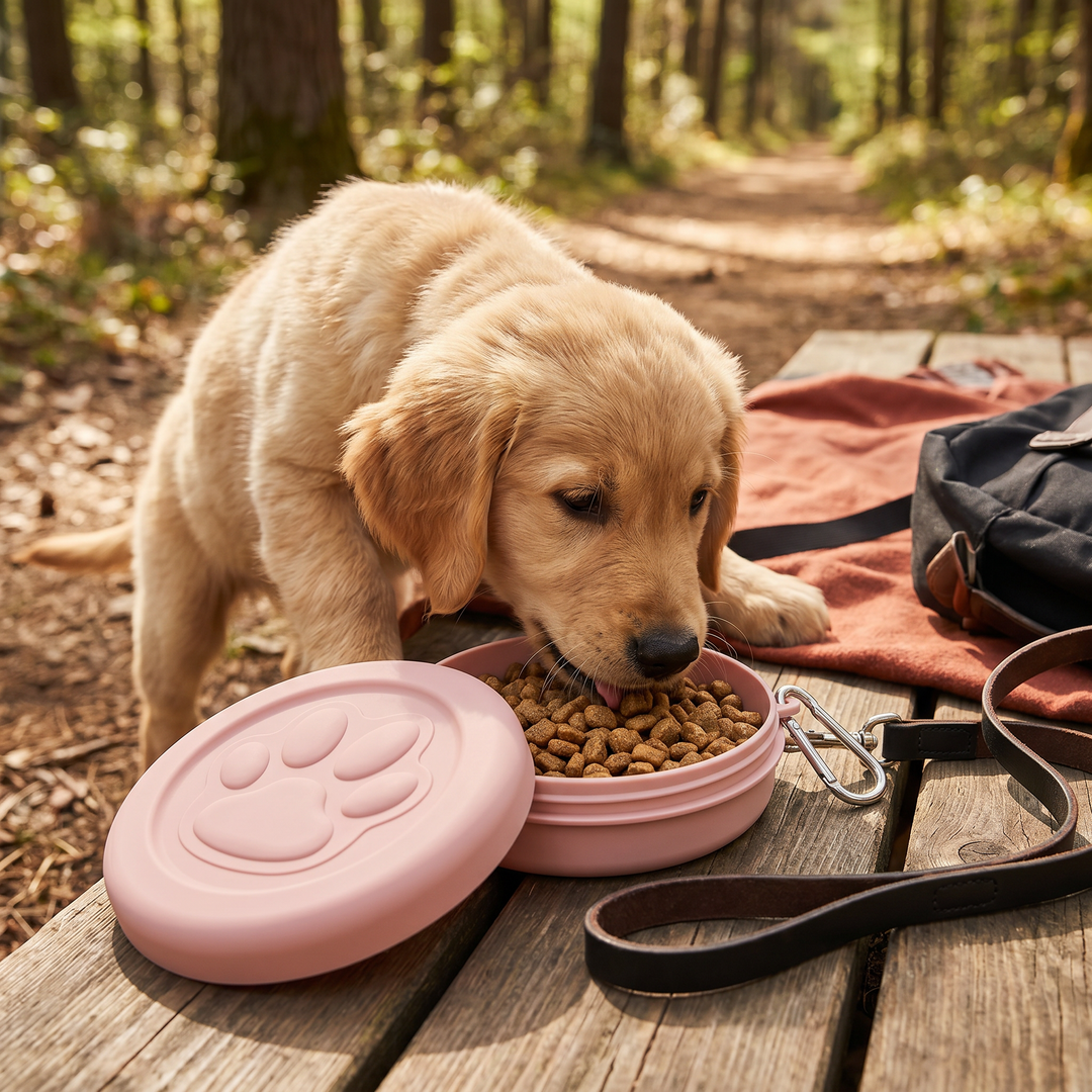 Multifunktionaler 2-in-1 Futter- & Wasserbehälter für Hunde & Katzen, ideal für unterwegs & Reise.