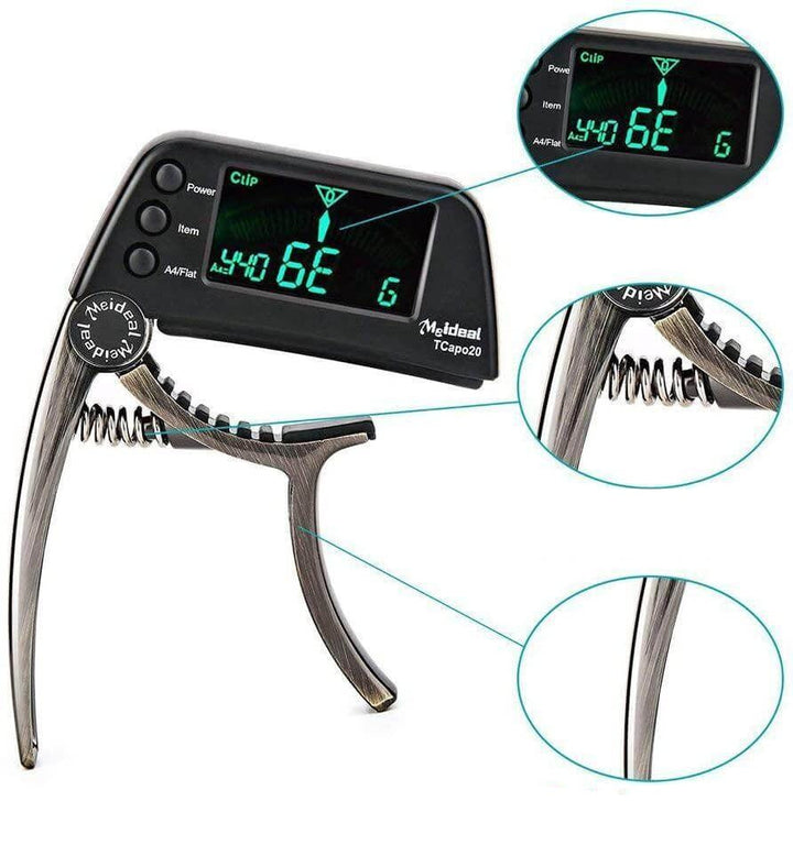 Multifunktionaler 2-in-1 Gitarren Capo & Tuner aus Aluminium, präzises Stimmgerät für akustische/elektrische Gitarren.