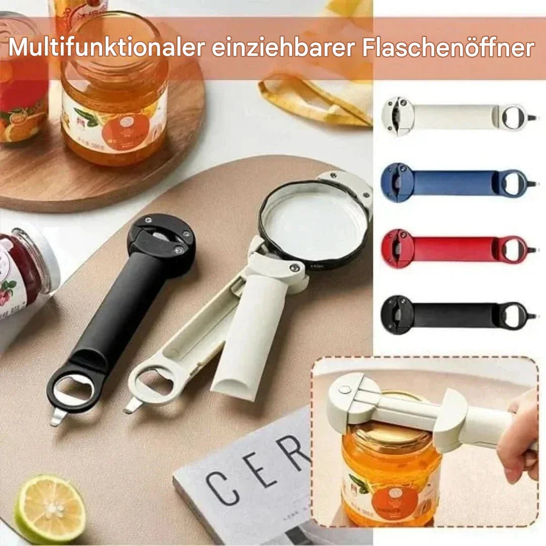 Ergonomischer Glasöffner mit sicherem Griff für einfaches, müheloses Öffnen von Flaschen und Gläsern.