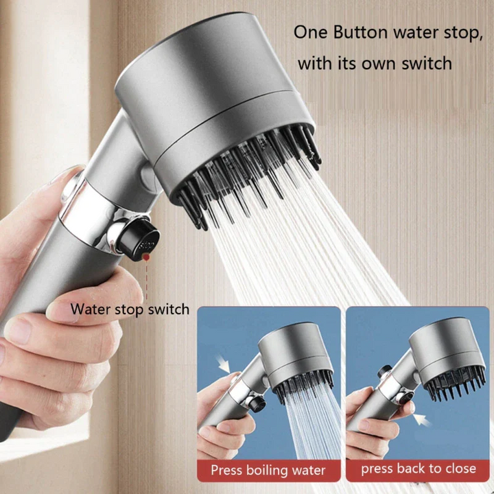 Ergonomische Handbrause mit Hochdruck-Technologie. 4 Strahlarten für maximalen Duschkomfort.