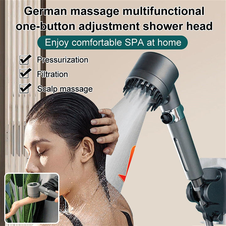 Robuster Hochdruck-Duschkopf, 4 Modi. Ideal für eine erfrischende Regendusche oder wohltuende Massage.