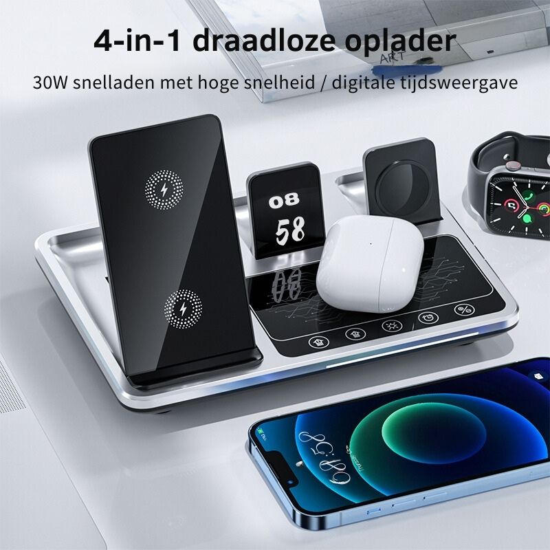 Multifunktionaler kabelloser Ladeständer für Smartphone, Smartwatch und Kopfhörer. Schnelle Wireless Ladeerfahrung.
