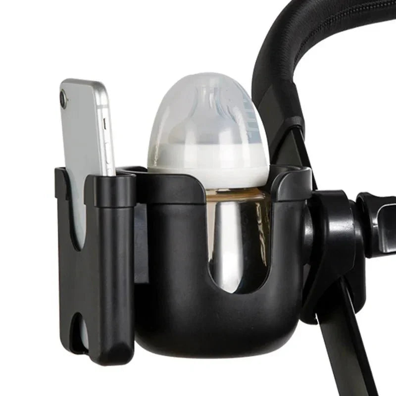 Robuster Flaschenhalter für Kinderwagen, hält Babyflaschen sicher & griffbereit.
