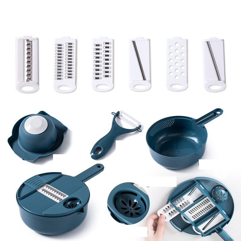 Robuster Küchenhelfer, spülmaschinengeeignet. Das Schneideset vereinfacht das Kochen und die Zubereitung.