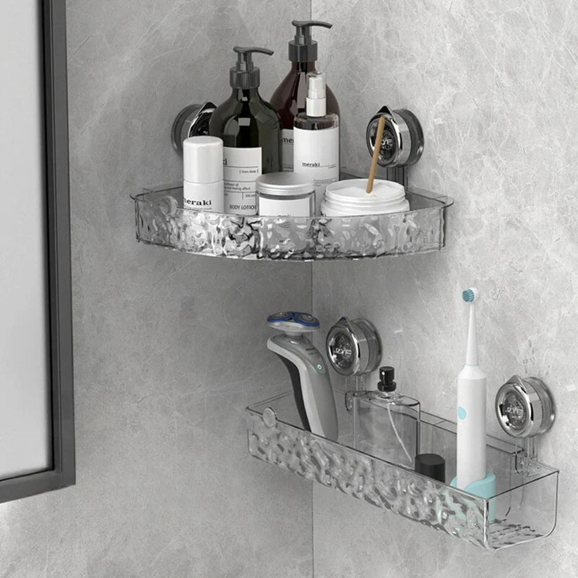 Multifunktionales Badezimmer Saugnapf-Regal, transparent-grau, bohrfrei, für mehr Ordnung & Stauraum.