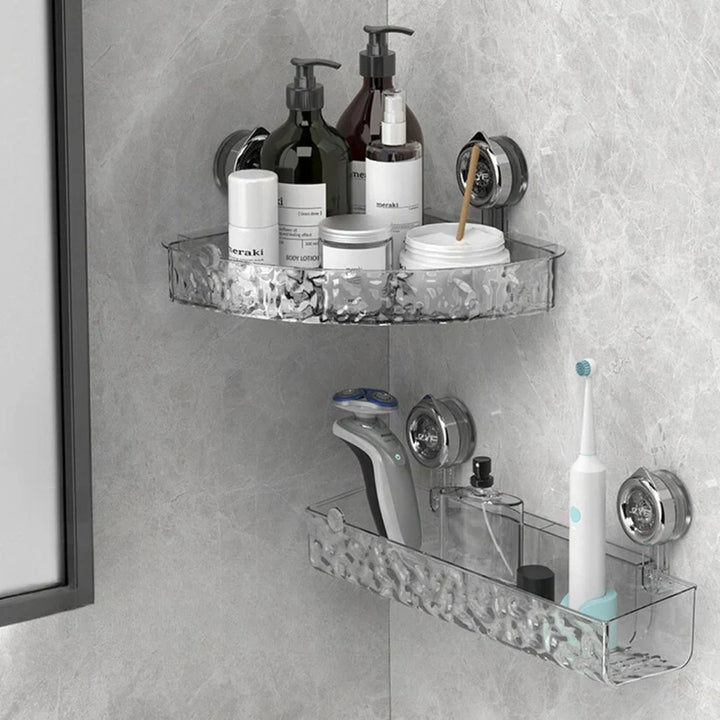 Multifunktionales Badezimmer Saugnapf-Regal, transparent-grau, bohrfrei, für mehr Ordnung & Stauraum.