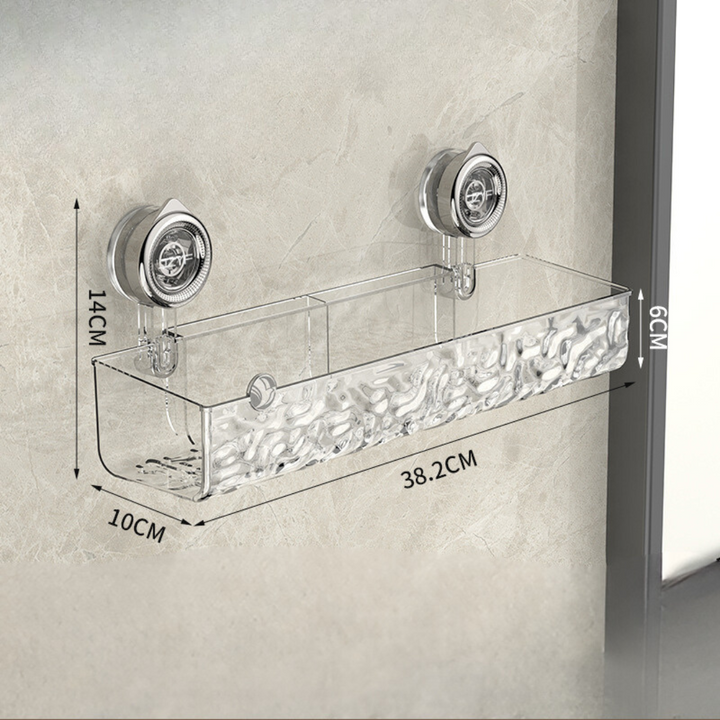 Transparent-graues Wandregal mit Saugnäpfen, bohrfrei, ideal für Badezimmer & Küche, extra Stauraum.