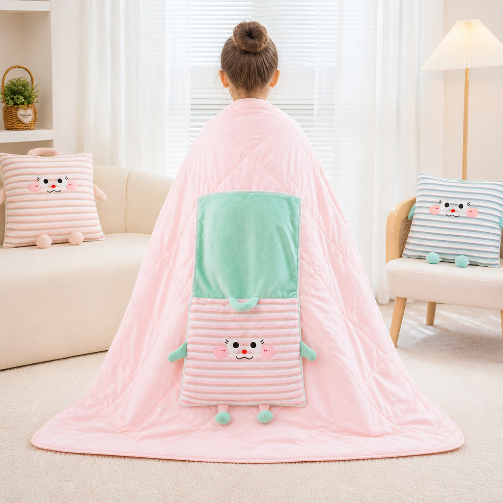 Multifunktionales Kissen & Decke für Kinder, niedliches Design, perfekt für Zuhause & Reise.
