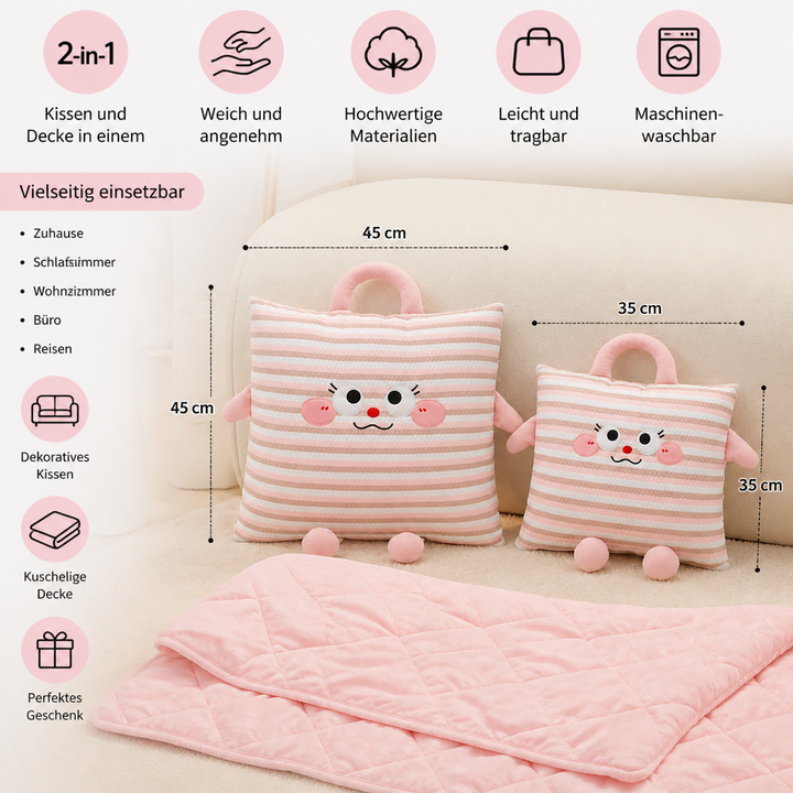 Niedliches Geschenk: multifunktionales Kuschelkissen & Decke, weich & wärmend, perfekt für Kinder.