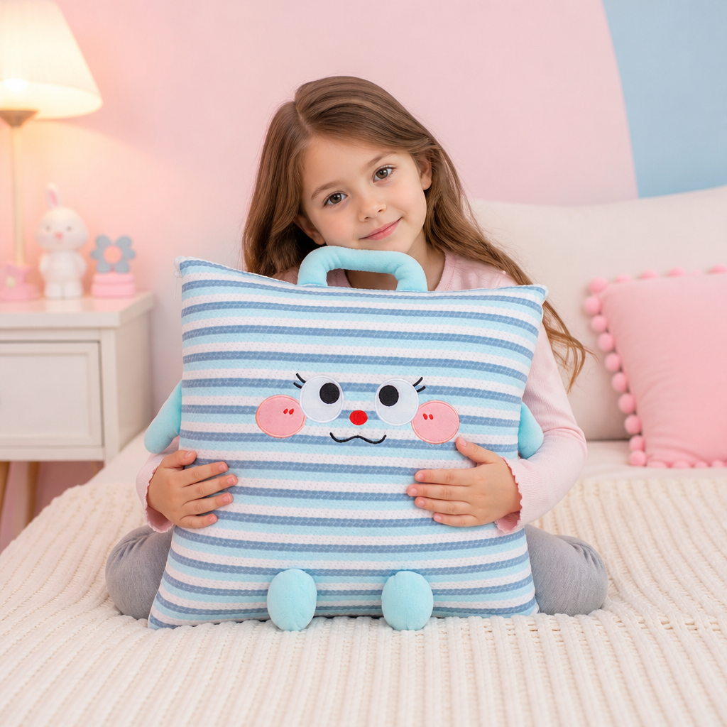 Praktisches Kinder-Reiseset: Kissen & Decke in Einem, perfekt für Auto, Flugzeug & gemütliche Pausen.