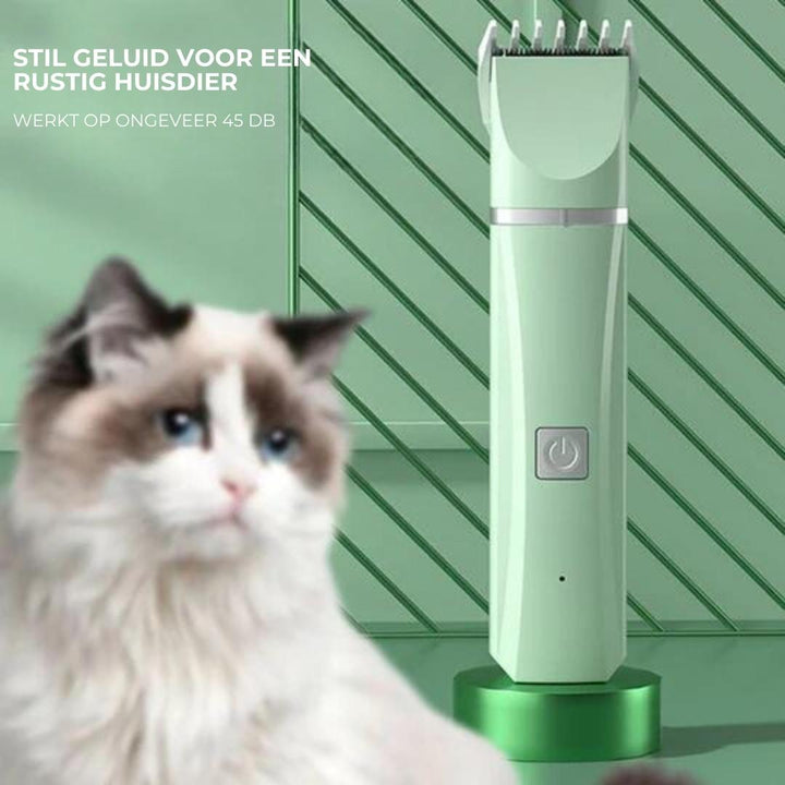Ergonomischer 4-in-1 Akku-Haustiertrimmer. Effizientes Pflegegerät für Hund und Katze, Fell & Krallen.