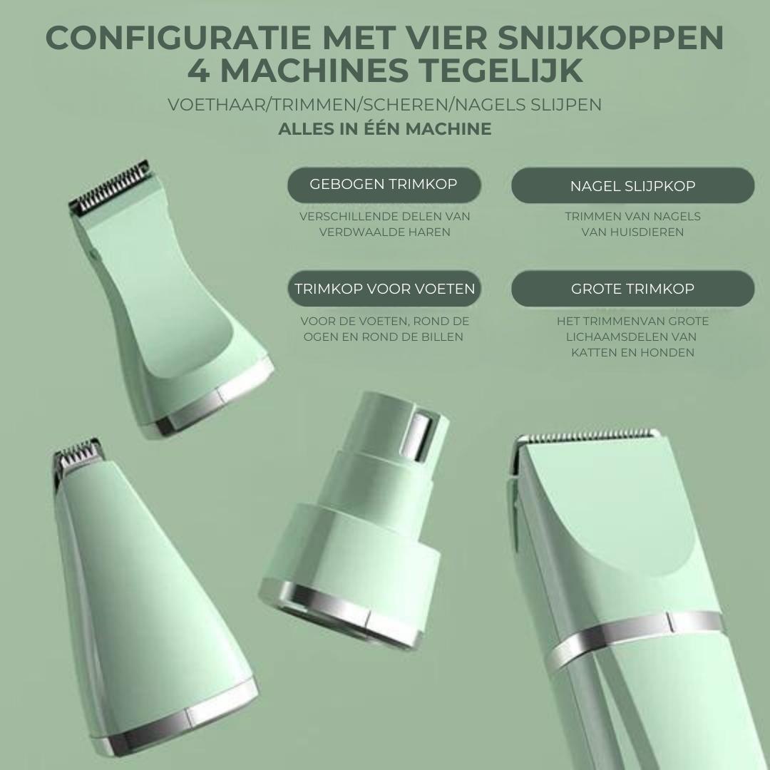Hundetrimmer 4-in-1 mit Fellschneider & Krallenschleifer. Leises Akku-Gerät für die professionelle Hundepflege.
