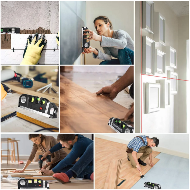 Präzises 4-in-1 Laser Messgerät für Heimwerker: Exaktes Messen, Nivellieren und Ausrichten bei Bauprojekten.