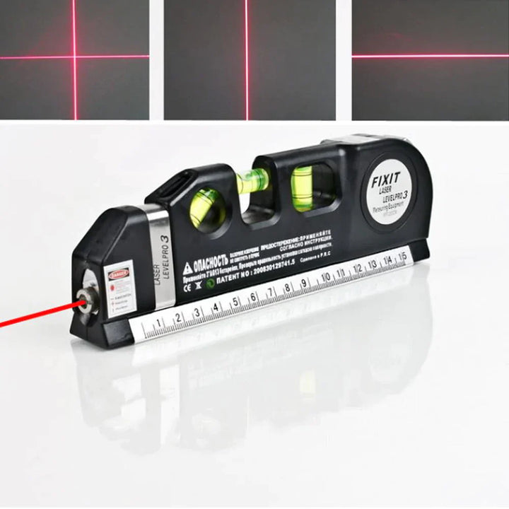 Effizientes 4-in-1 Laser Messgerät zur einfachen Wandmontage, Nivellierung und präzisem Messen bei Renovierungen.