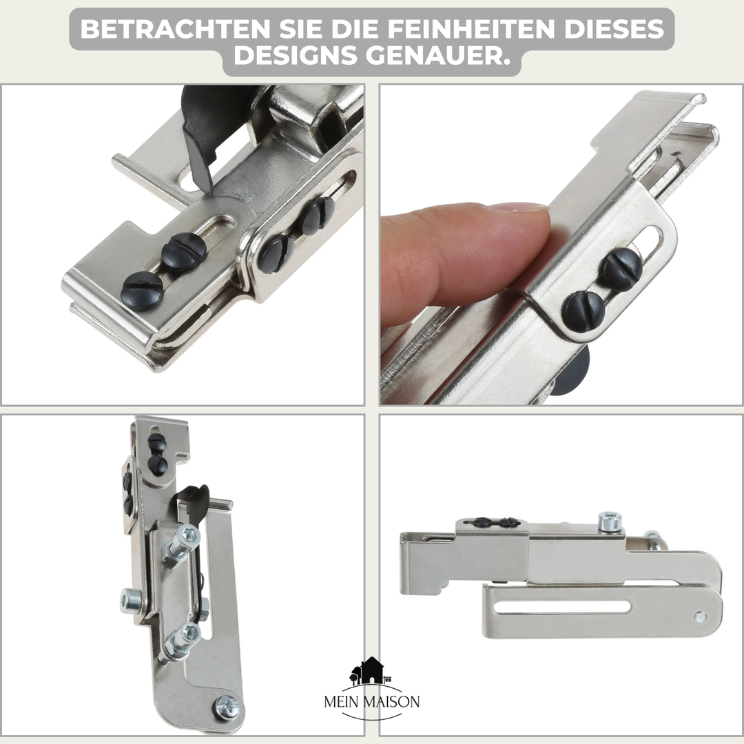 Nähfuß für Reißverschlüsse montiert an einer Nähmaschine, bereit für präzise Näharbeiten an Textilien.