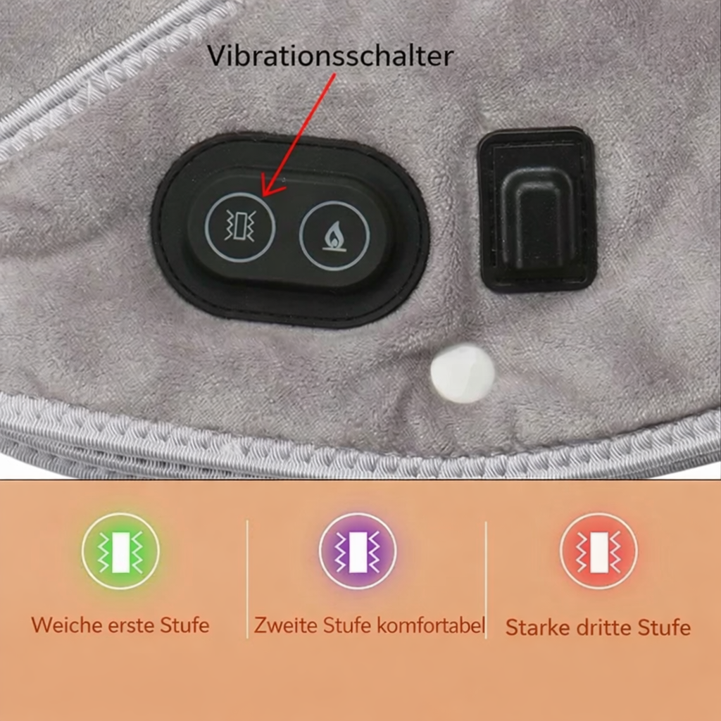 Ergonomisches Nacken-Schulter-Massagekissen mit einstellbarer Vibration & wohltuender Wärme für Entspannung.