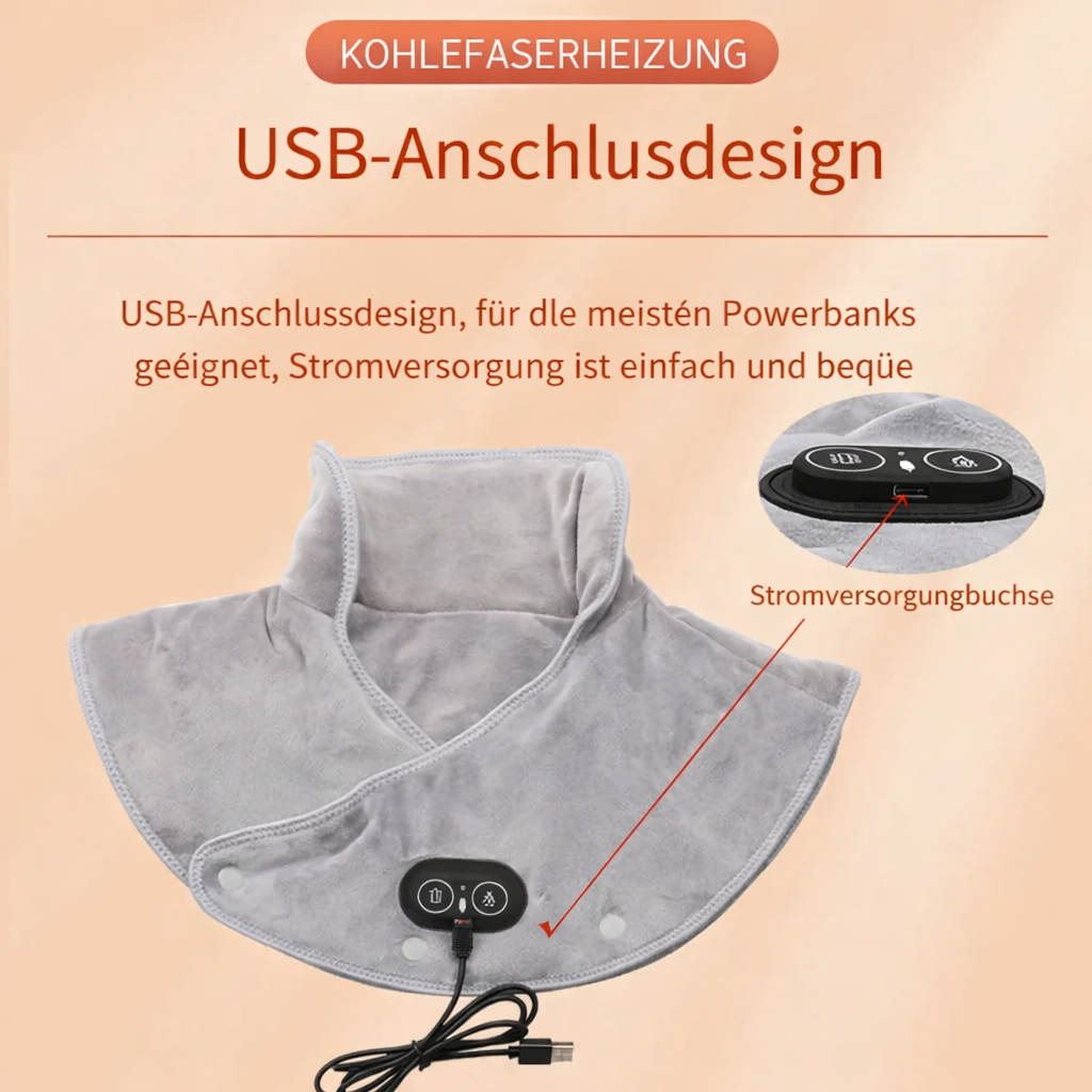 Detailansicht des Nacken-Massagekissens mit weichem Bezug, Wärmefunktion & Vibrationsmassage-Knoten.