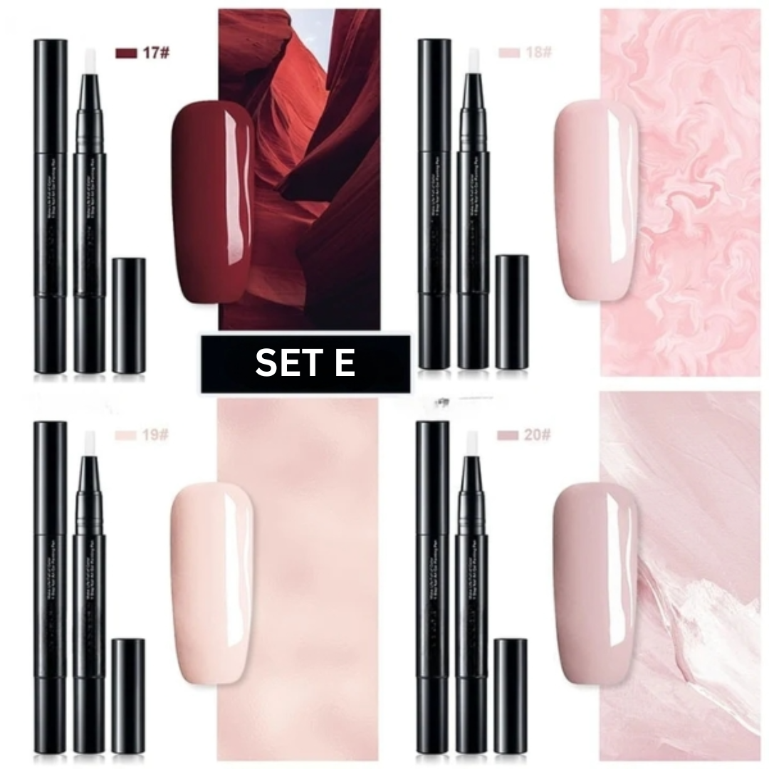 Fertige Nageldesigns mit lebendigen Farben, erstellt mit dem Nagelkunst Gelstift Set für Maniküre.
