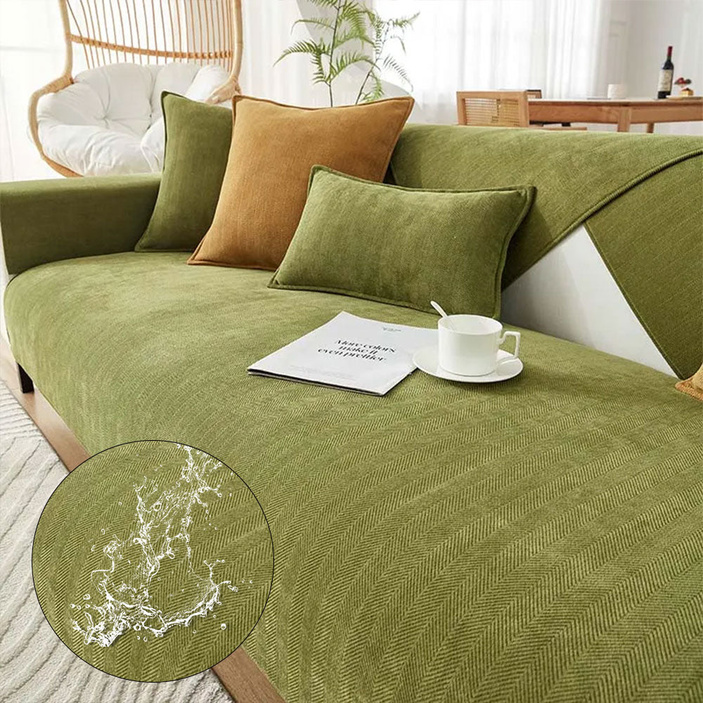 Nahaufnahme Chenille Sofabezug Fischgrätenmuster, wasserdicht, schützt vor Flecken & Tierhaaren.