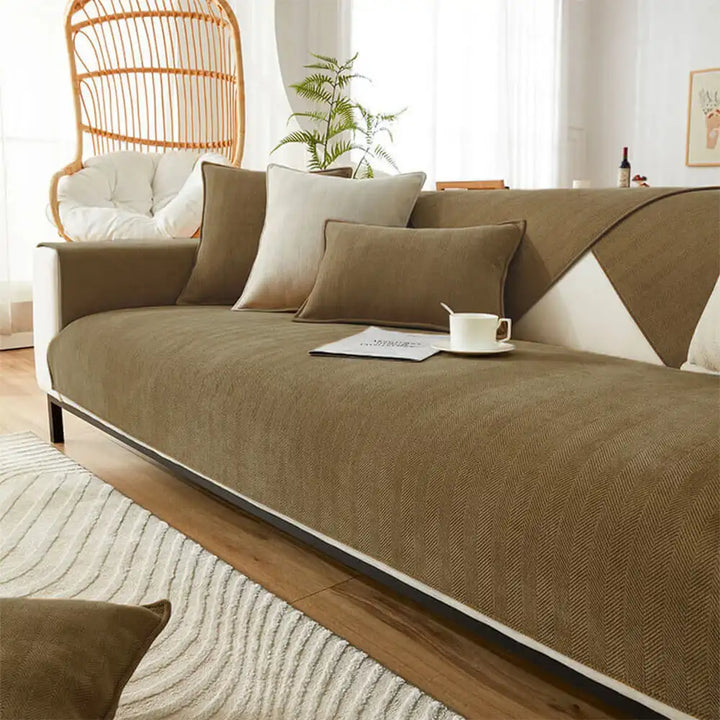 Wasserdichter Chenille Sofabezug Fischgrätenmuster, langlebig verarbeitet, idealer Schutzbezug fürs Sofa.