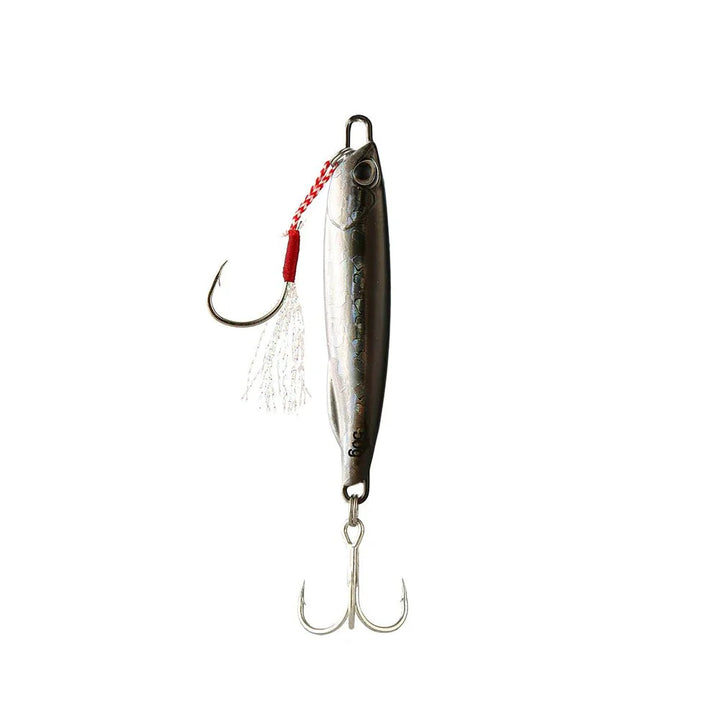 Realistischer Metall Jig Löffelköder simuliert Beutefisch für Meerbass im Salzwasser.