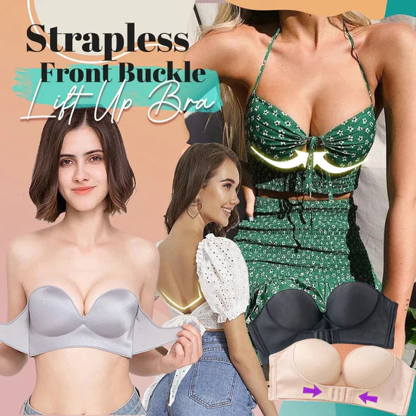 Nahtloser Damen Push-up BH, trägerlos & bügelfrei im 2er Set. Unsichtbar unter Kleidung mit starkem Halt für Frauen.