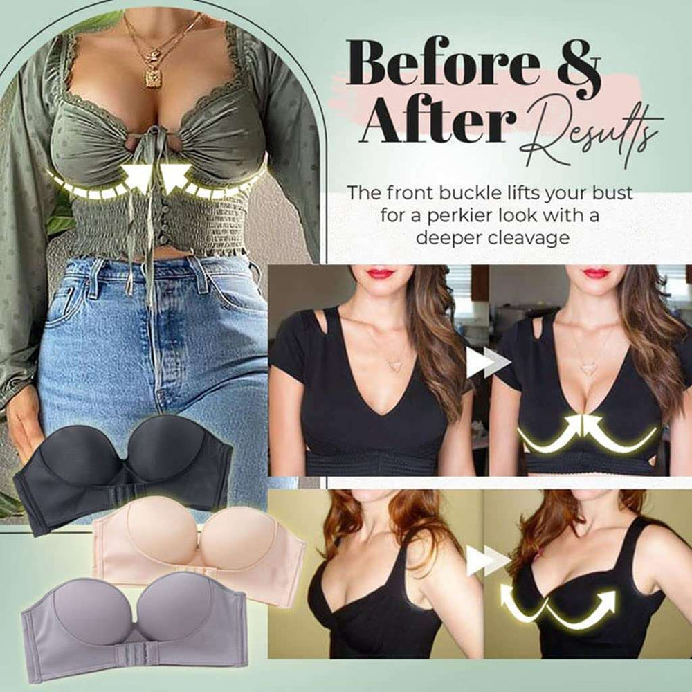 Hochwertiges 2er Set trägerloser Push-up BHs für Damen. Starker Halt, nahtlos & bügelfrei für schulterfreie Outfits.