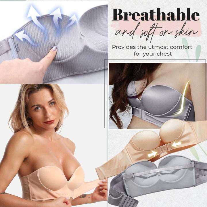 Bügelfreier trägerloser Damen Push-up BH (2er Set). Nahtlos, unsichtbar & haltgebend für Komfort im Alltag von Frauen.