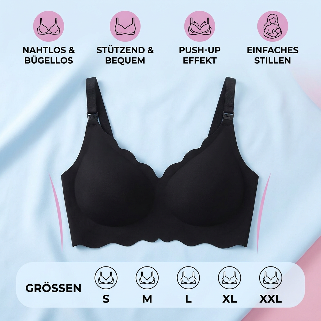 Detailaufnahme: Nahtloser Damen Still-BH, elastisches Material, hautfreundlich & flexibel.
