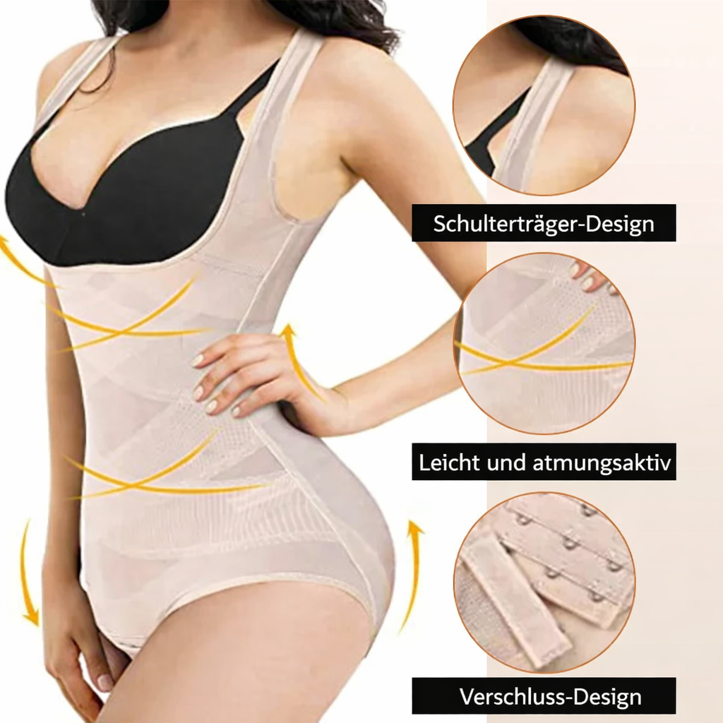 Schwarzer nahtloser Damen Shapewear Body, komfortabel & formend, für eine glatte Figur.