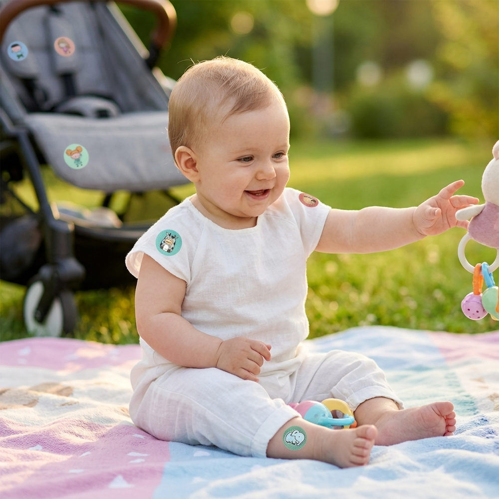 100 hautfreundliche Mückenschutz-Aufkleber für Kinder, natürlicher pflanzlicher Schutz.