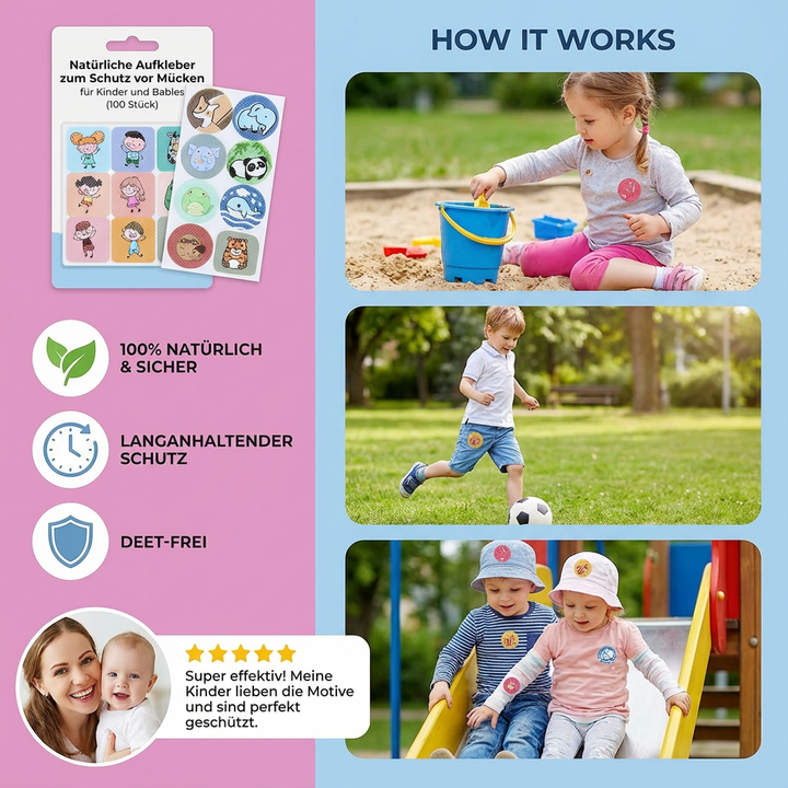 Reisefreundliche Mückenschutz-Aufkleber (100 Stück) für Kinder & Babys, effektiver Schutz.