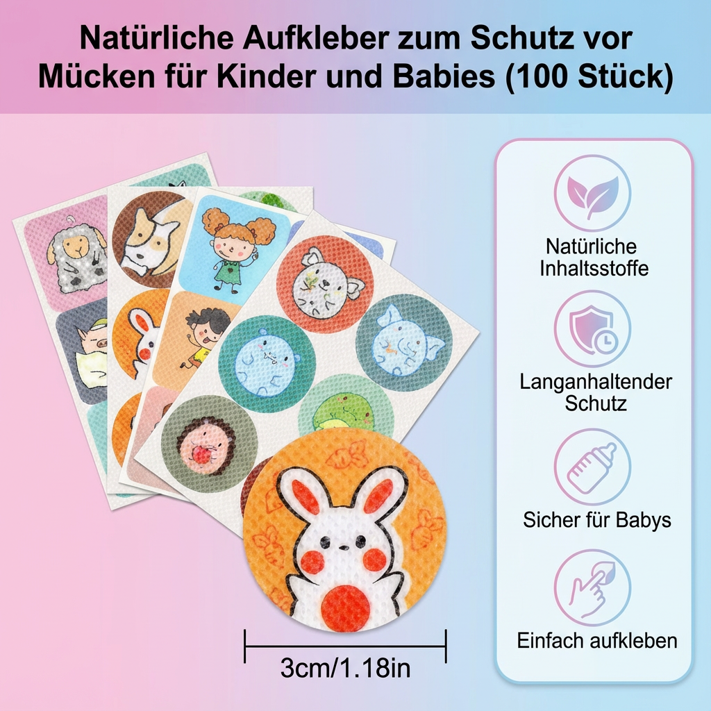 Sichere, hautfreundliche Insektenschutz-Aufkleber für Babys und Kinder, natürlicher Schutz.